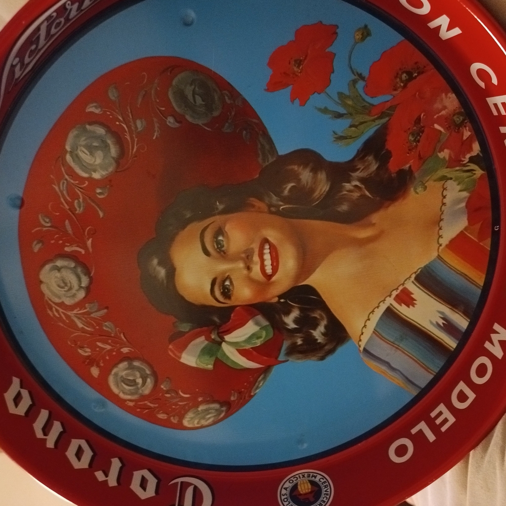 Corona Extra Round Metal Serving Tray - Blue, Red, White
